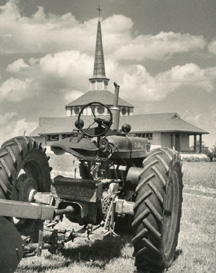 Tractor and the chapel in the 1950s